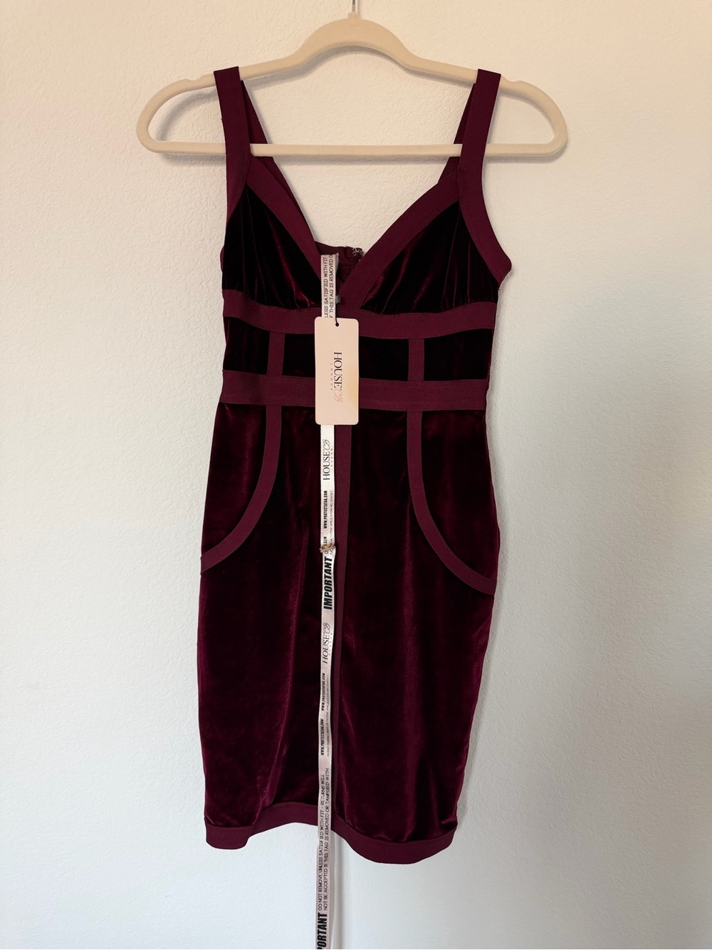 House of CB Wine Velvet Panel Mini Dress